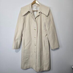 Binns Williamsburg Womens Cream Wool Overcoat Size 10 Long Elegant Button Front